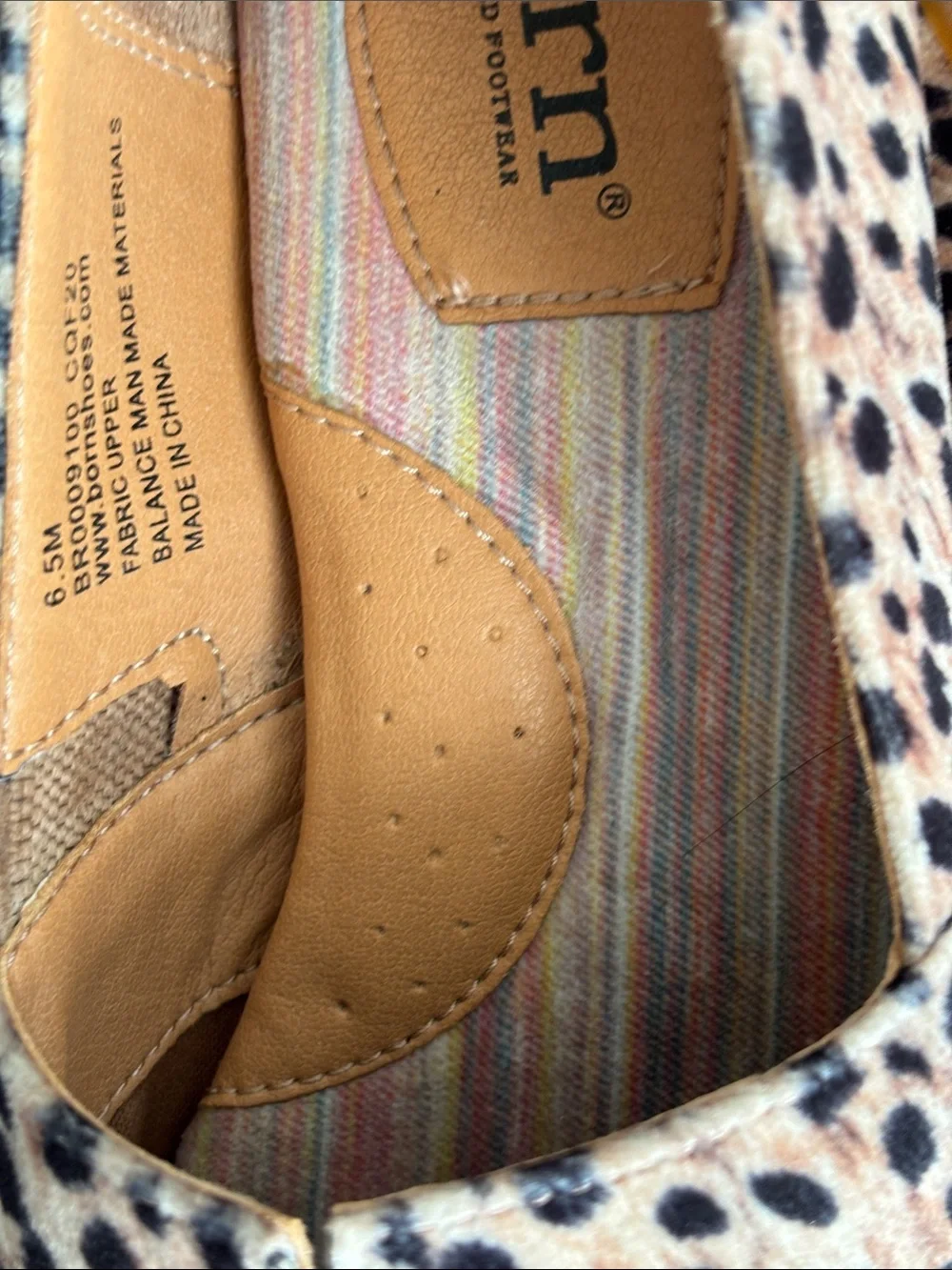 Born Sebra Women's Cheetah-Print Slip On Flats in Tan and Black